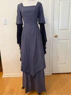 Women's Slate Medieval Dress with Layered Bell Sleeves